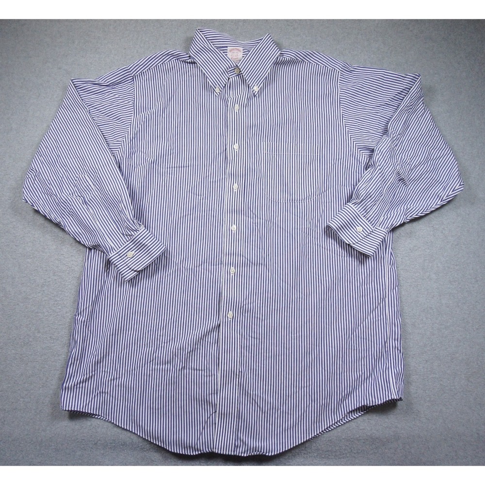 Brooks Brothers Shirt Mens 16.5 32 Blue Button Up Stripd Classic Fit Preppy